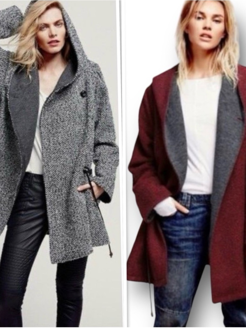 Free People "Satellite Image"
Tweed Wool Blend Hooded Jersey-Lined Coat Size S/P - Picture 3 of 14